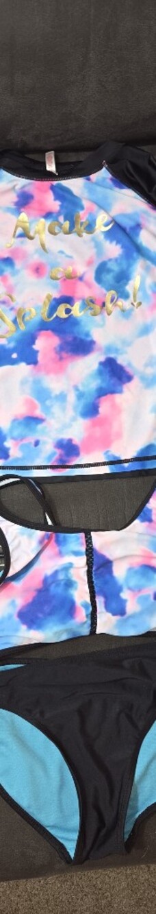 SO Girls Tie-Dye 3-Piece Swim Rashguard, Bra, Bottoms